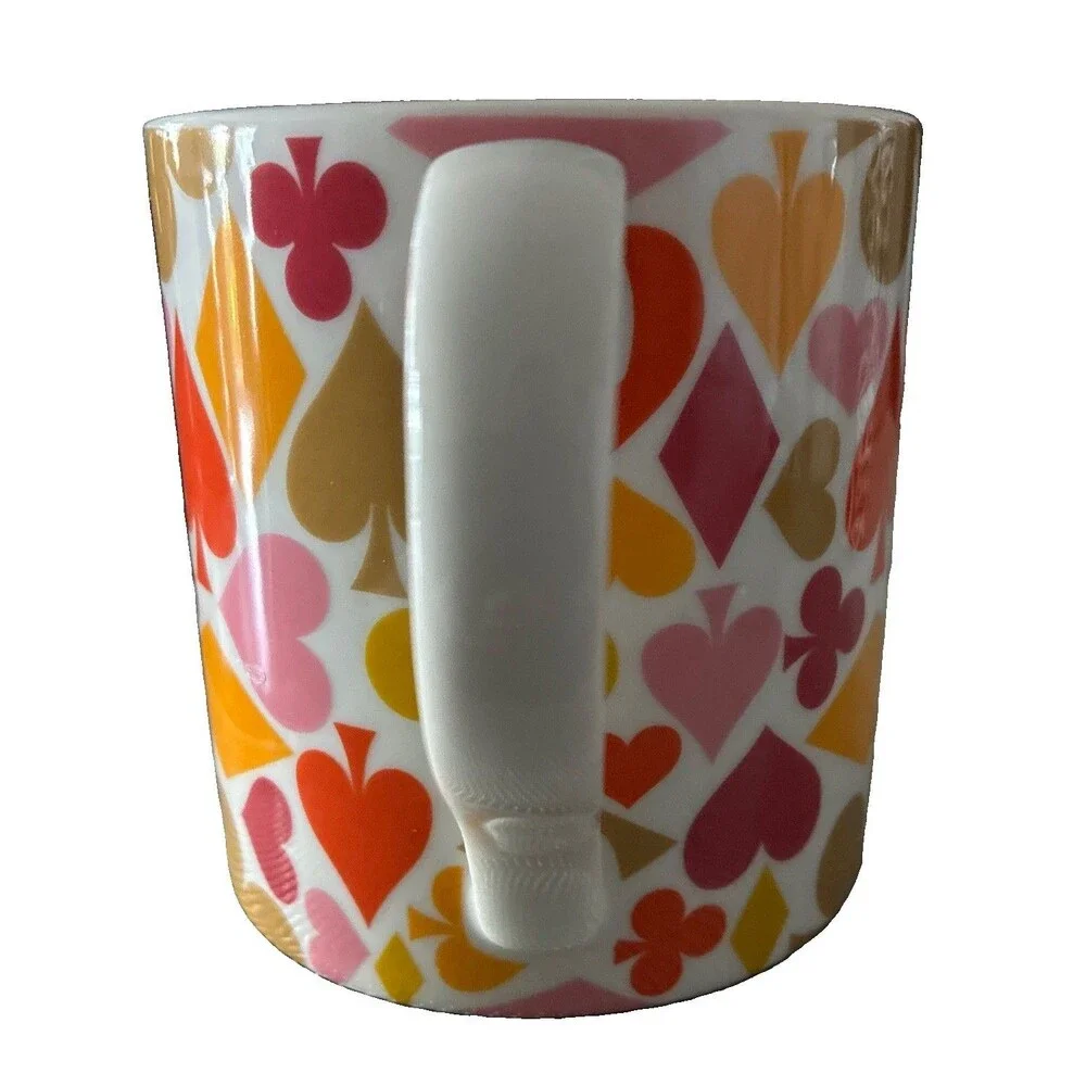 Jonathan Adler House Of Cards Mug Retro Ceramic Coffee Cup MCM Orange Red Gold